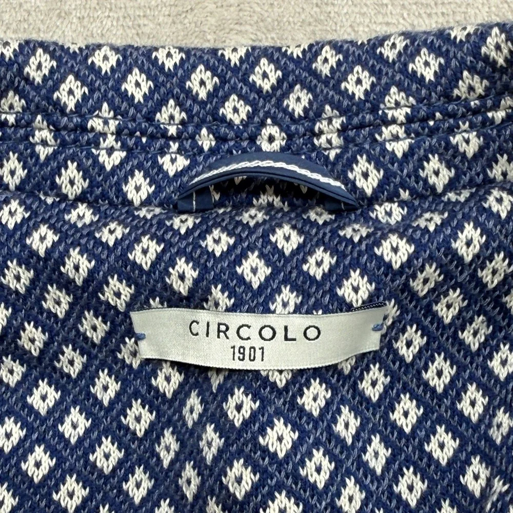 Circolo 1901 Blazer Women 48 US12 Blue White Knit Geometric Diamond Quiet Luxury